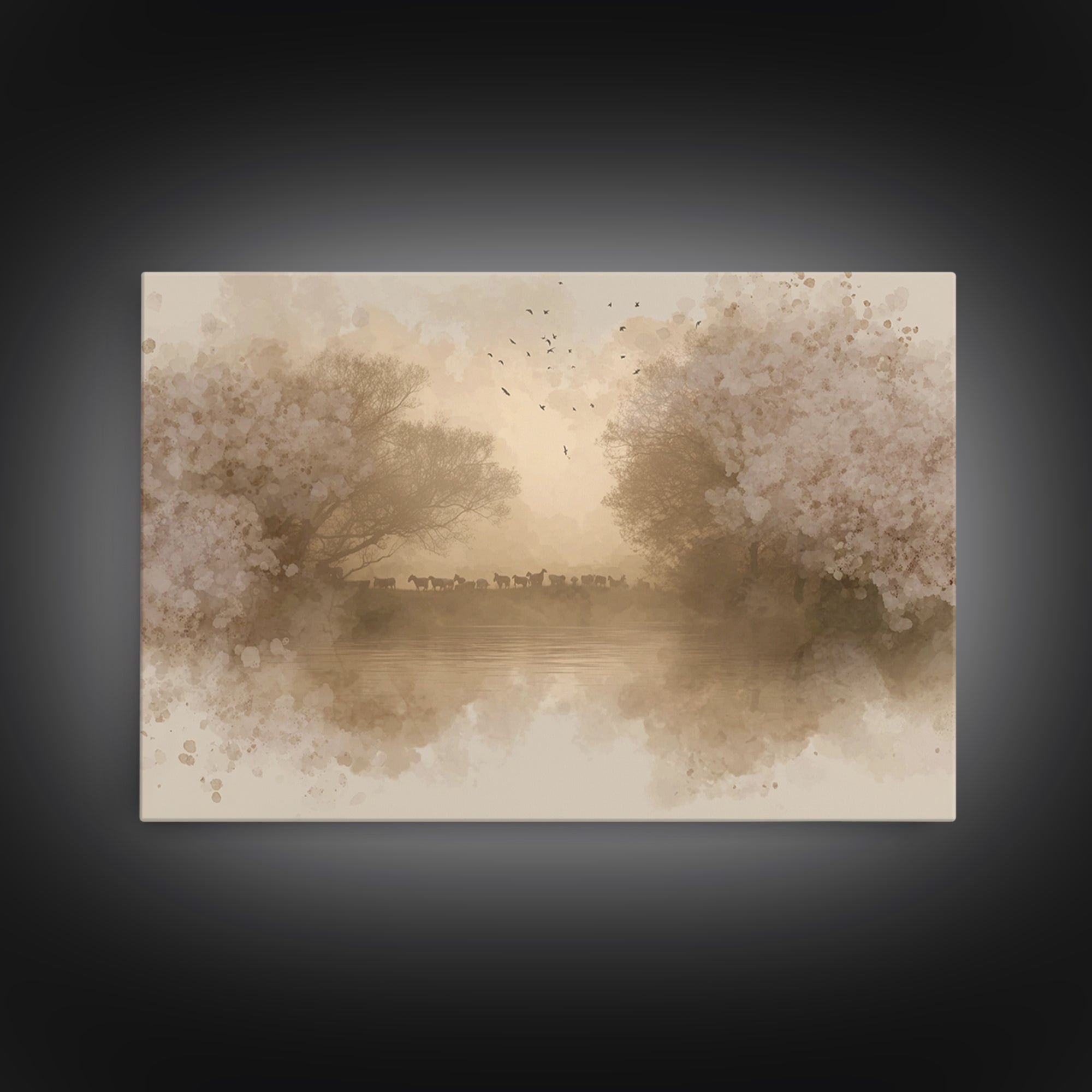 Flock At Dawn, Framed Canvas Print, Christian Wall Art, Christian Art Canvas, Subtle Christian Art, Christian Painting, Christian Gift