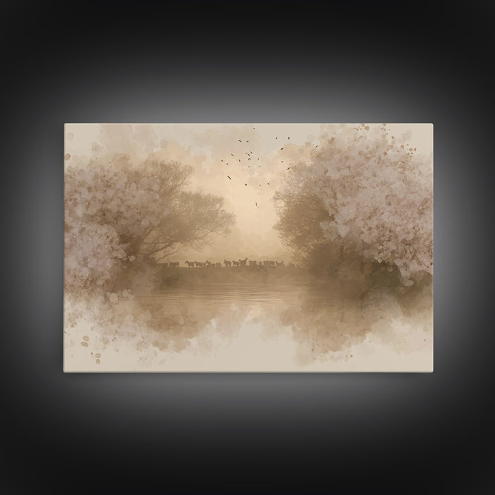 Flock At Dawn, Framed Canvas Print, Christian Wall Art, Christian Art Canvas, Subtle Christian Art, Christian Painting, Christian Gift