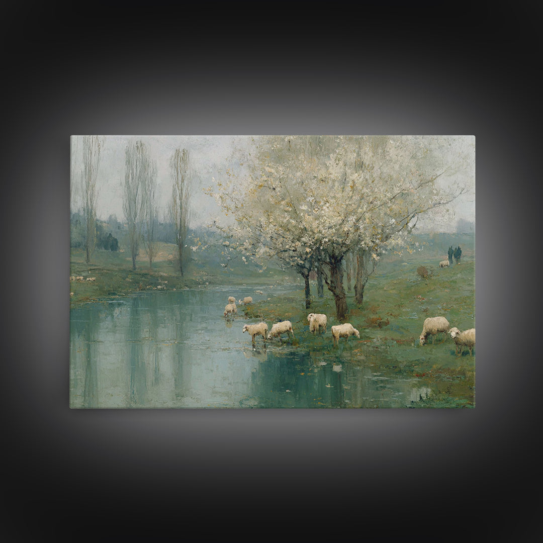 Still Waters Grace, Framed Canvas Print, Christian Wall Art, Christian Art Canvas, Vintage Christian Art, Christian Painting, Christian Gif