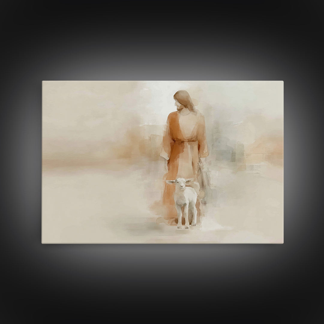 Gentle Shepherd Calm, Framed Canvas Print, Minimalist Christian Art, Christian Art Canvas, Christian Wall Art, Jesus Art Print, Christian D