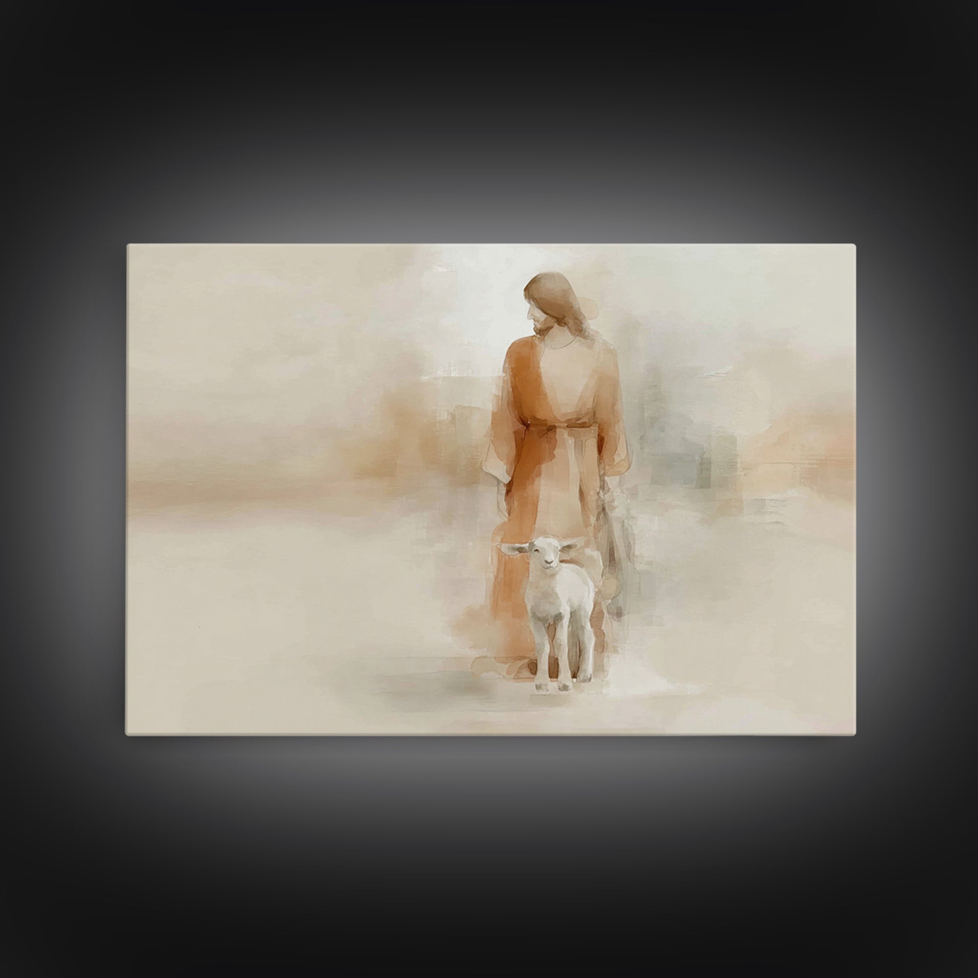 Gentle Shepherd Calm, Framed Canvas Print, Minimalist Christian Art, Christian Art Canvas, Christian Wall Art, Jesus Art Print, Christian D
