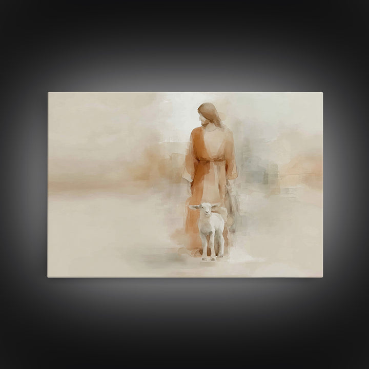 Gentle Shepherd Calm, Framed Canvas Print, Minimalist Christian Art, Christian Art Canvas, Christian Wall Art, Jesus Art Print, Christian D