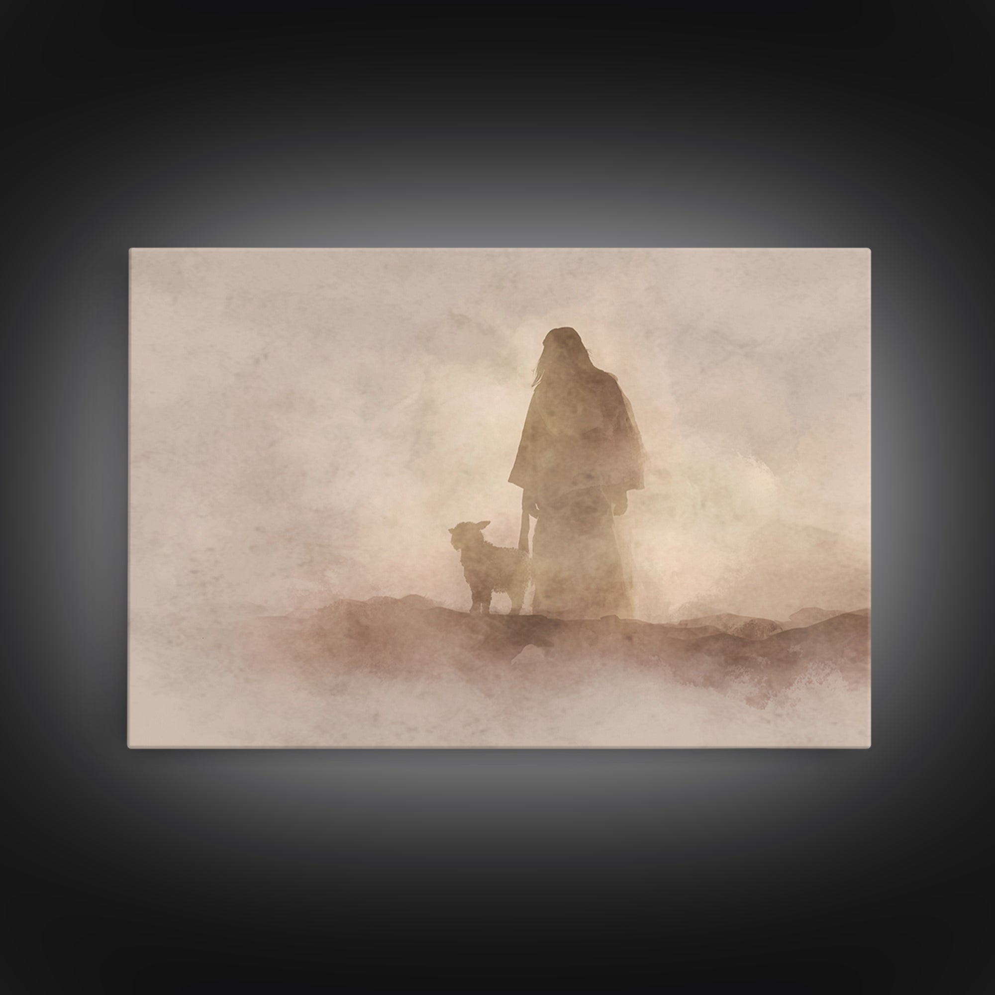 Shepherd In Stillness – Framed Canvas Print – Christian Wall Art – Christian Art Canvas – Moody Christian Art – Christian Art Painting – Ch
