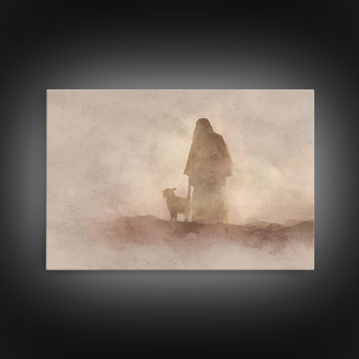 Shepherd In Stillness – Framed Canvas Print – Christian Wall Art – Christian Art Canvas – Moody Christian Art – Christian Art Painting – Ch