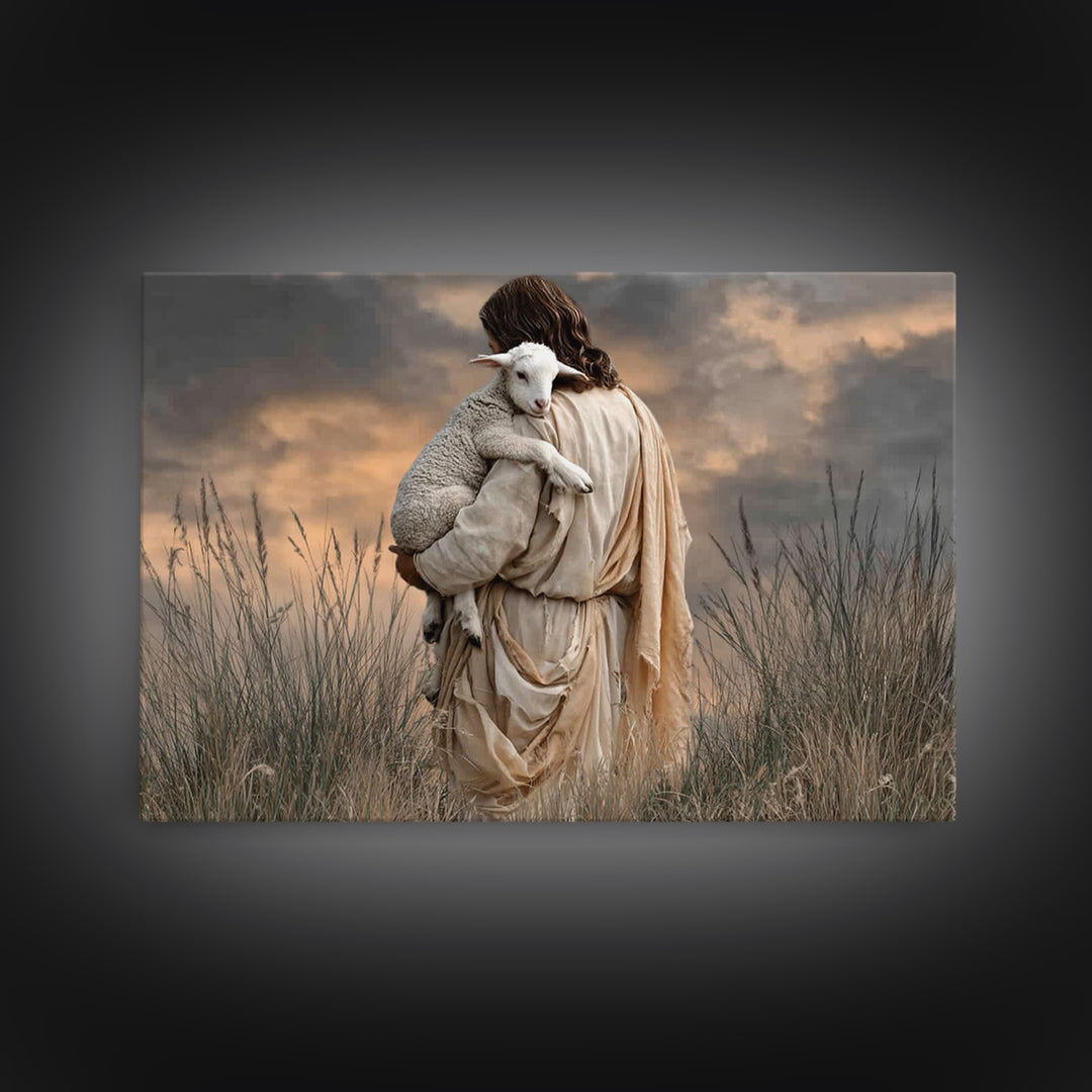 Held By The Shepherd | Framed Canvas Print | Jesus Painting | Christian Wall Art | Christian Art Canvas | Christian Decoration | Christian