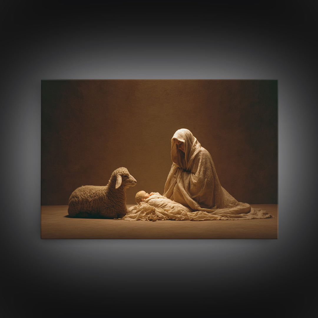 Starry Manger Peace, Framed Canvas Print, Christian Art Canvas, Christian Christmas Art, Jesus Painting, Christian Wall Art, Christmas Art