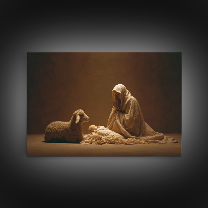 Starry Manger Peace, Framed Canvas Print, Christian Art Canvas, Christian Christmas Art, Jesus Painting, Christian Wall Art, Christmas Art
