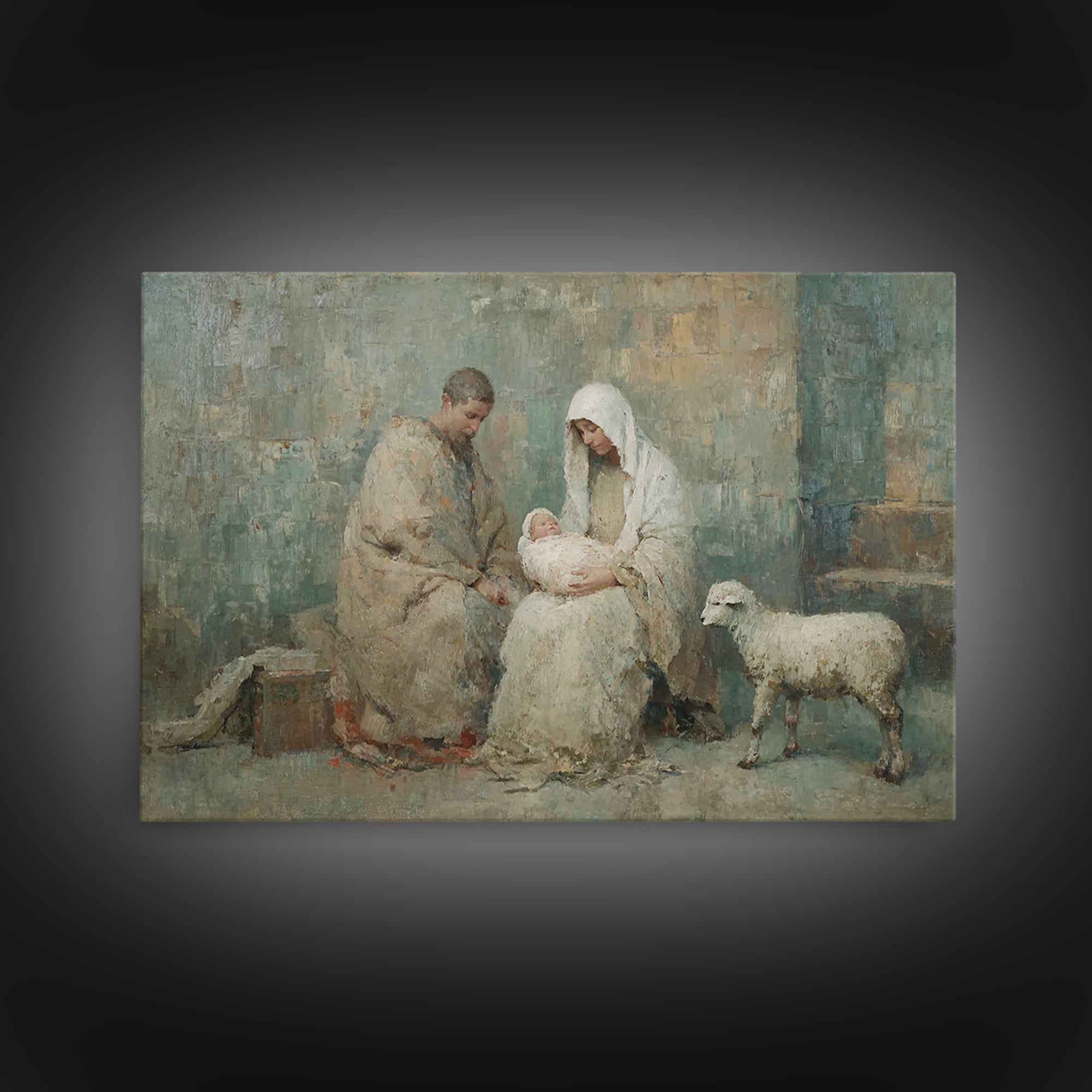 Holy Family Warmth - Framed Canvas Print - Christian Art Canvas - Christmas Art Prints - Christian Wall Art - Jesus Art - Christian Christm