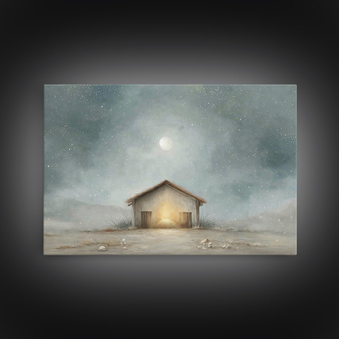 Guiding Star Stable – Framed Canvas Print – Christian Art Canvas – Christian Wall Art – Christmas Art Prints – Jesus Painting – Christian C