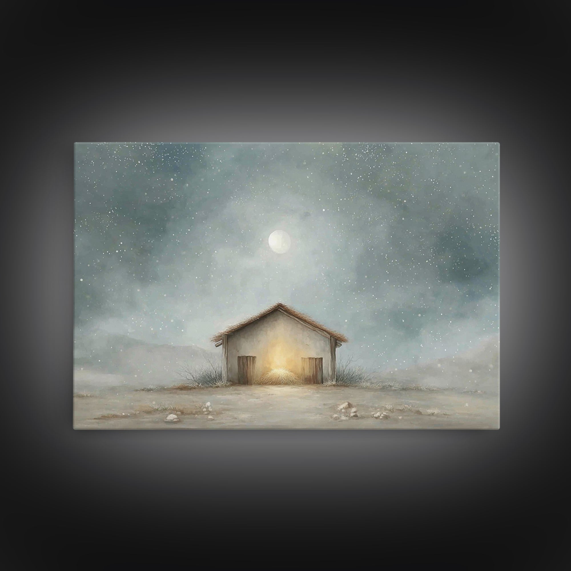 Guiding Star Stable – Framed Canvas Print – Christian Art Canvas – Christian Wall Art – Christmas Art Prints – Jesus Painting – Christian C