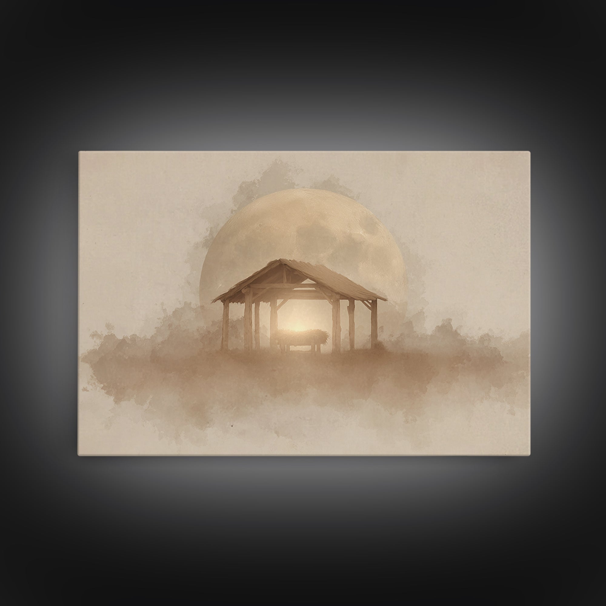 Silent Manger Moon – Framed Canvas Print – Christian Wall Art – Christmas Art Prints – Christian Art Canvas – Christian Christmas Art – Jes