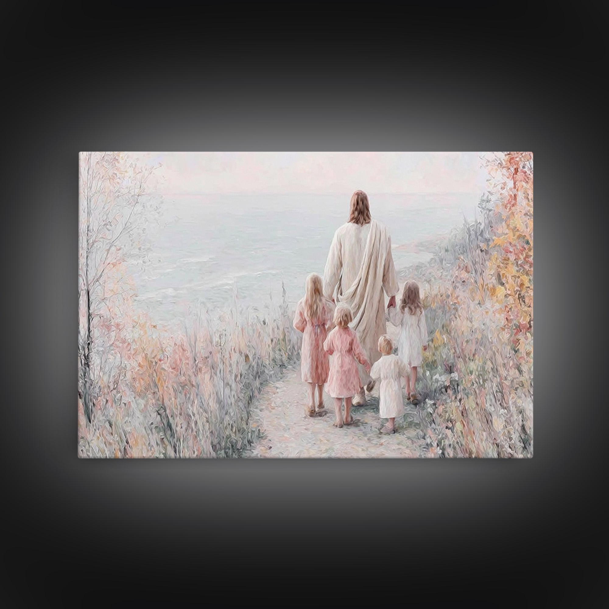 Walking In His Light, Framed Canvas Print, Christian Art Prints, Jesus Painting, Christian Wall Art, Christian Art Canvas, Christian Gift I