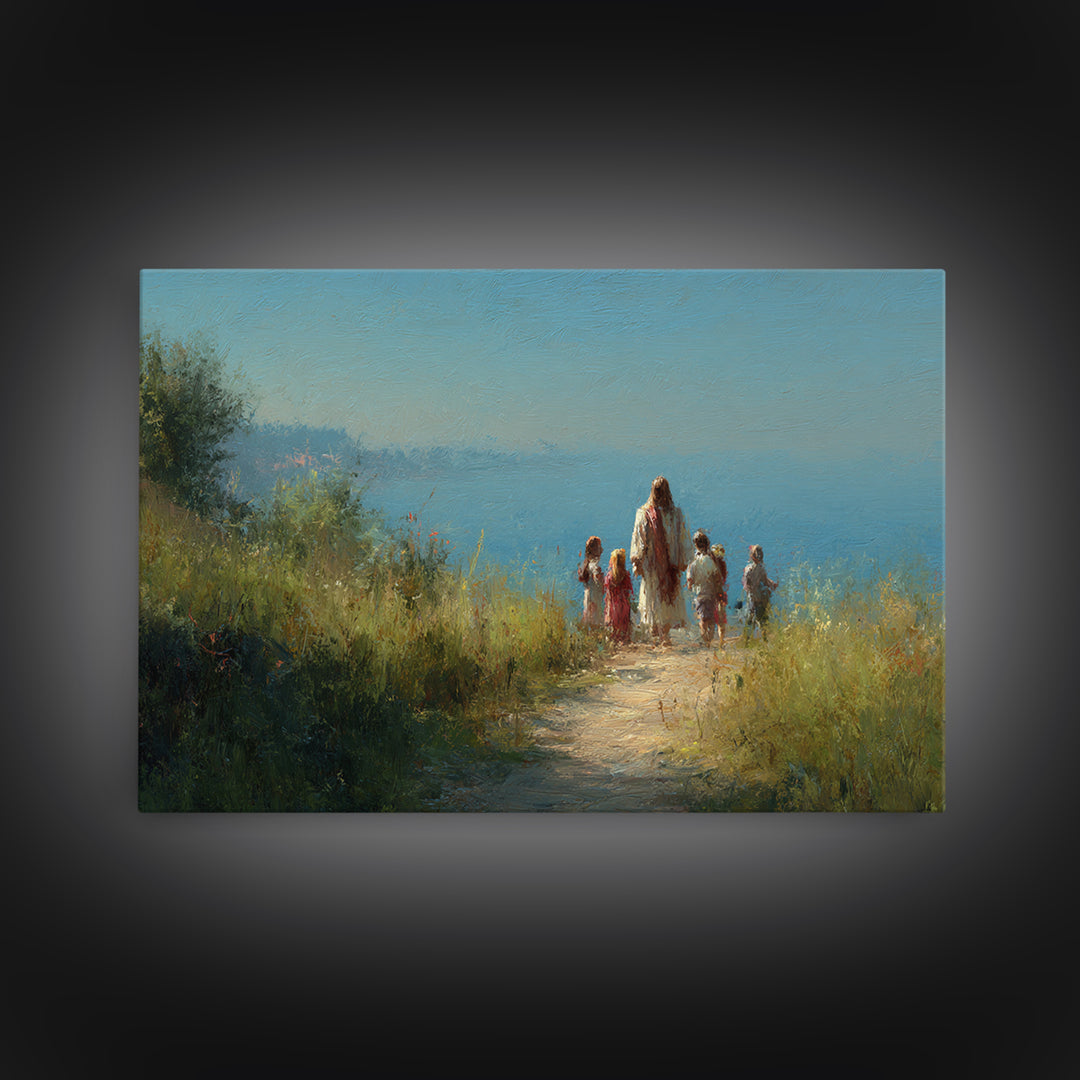 Shoreline Blessing – Framed Canvas Print – Jesus Painting – Christian Wall Art – Christian Art Canvas – Christian Decor – Modern Christian