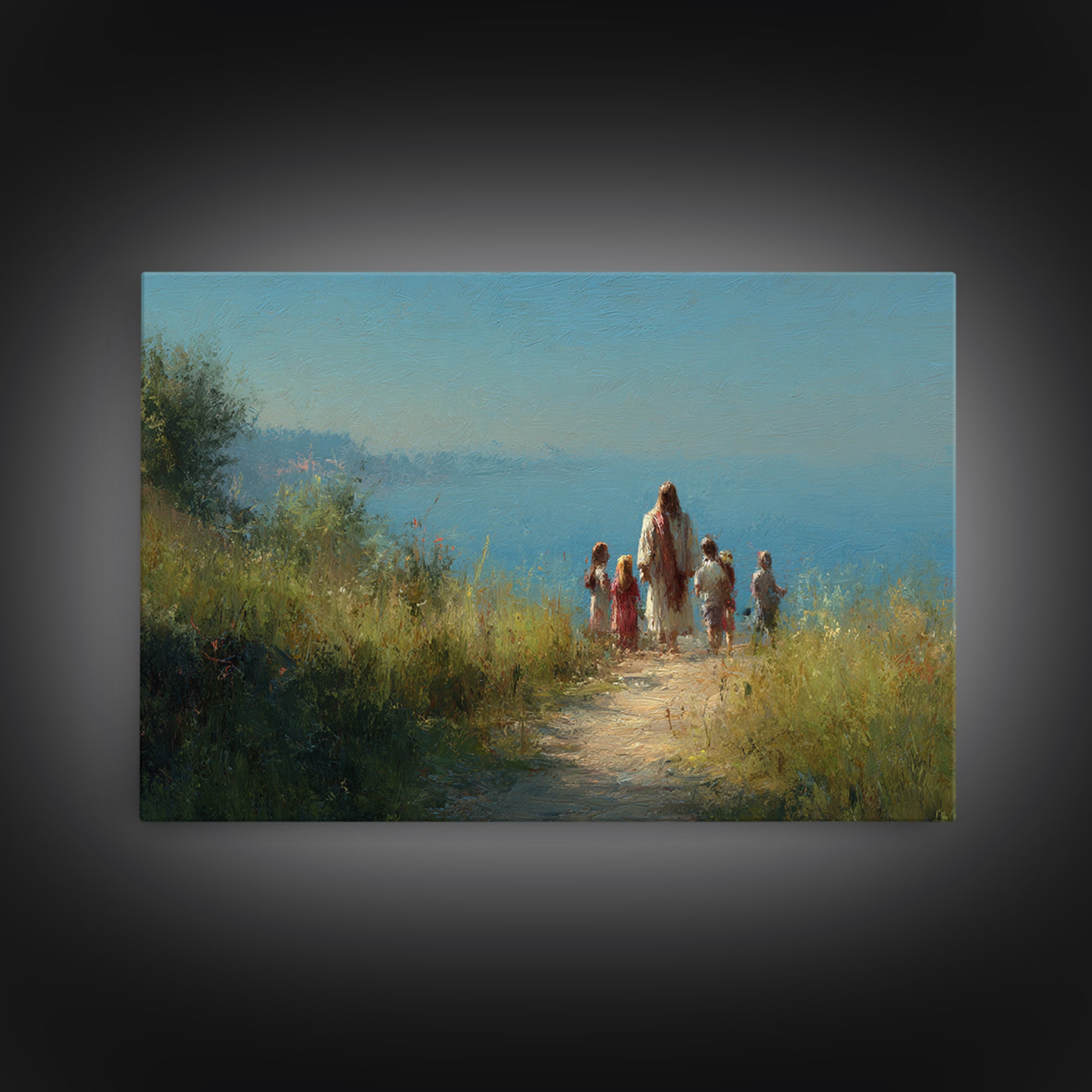 Shoreline Blessing – Framed Canvas Print – Jesus Painting – Christian Wall Art – Christian Art Canvas – Christian Decor – Modern Christian