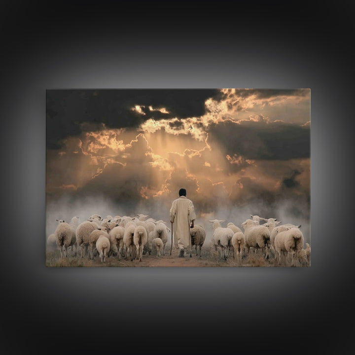 Shepherd’s Calling – Framed Canvas Print – Christian Wall Art – Jesus Painting – Christian Art Canvas – Christian Gift – Moody Christian Ar