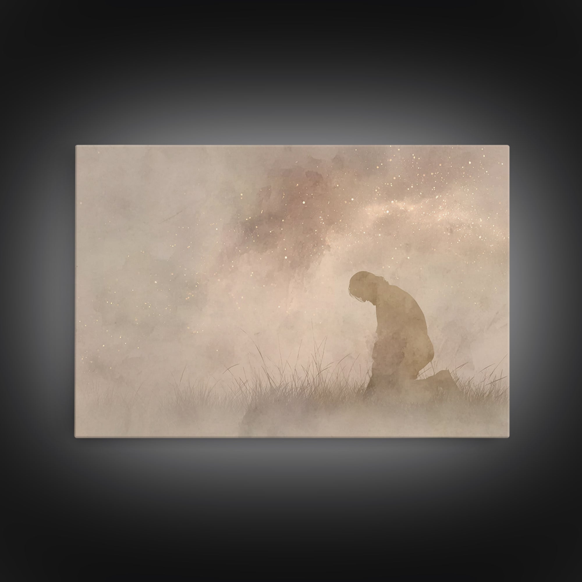 Kneeling Grace – Framed Canvas Print – Christian Art Canvas – Christian Wall Art – Minimalist Christian Art – Christian Gift – Jesus Painti