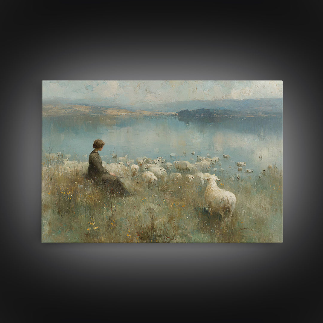 Lake Of Calm – Framed Canvas Print – Christian Wall Art – Christian Art Canvas – Christian Painting – Vintage Christian Art – Christian Gif