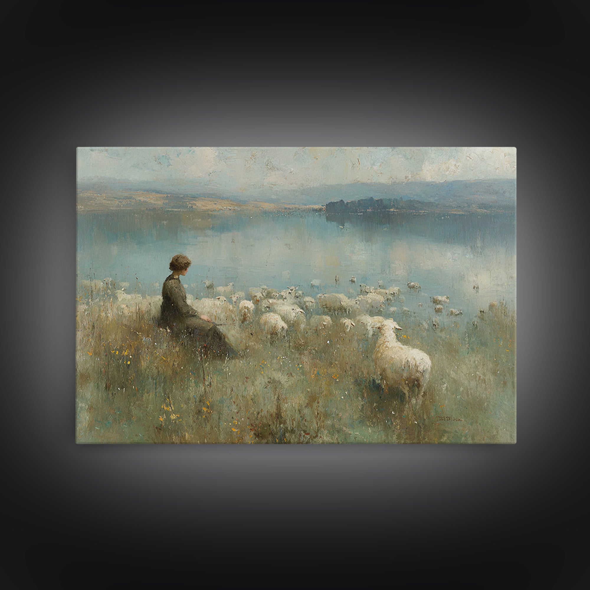 Lake Of Calm – Framed Canvas Print – Christian Wall Art – Christian Art Canvas – Christian Painting – Vintage Christian Art – Christian Gif