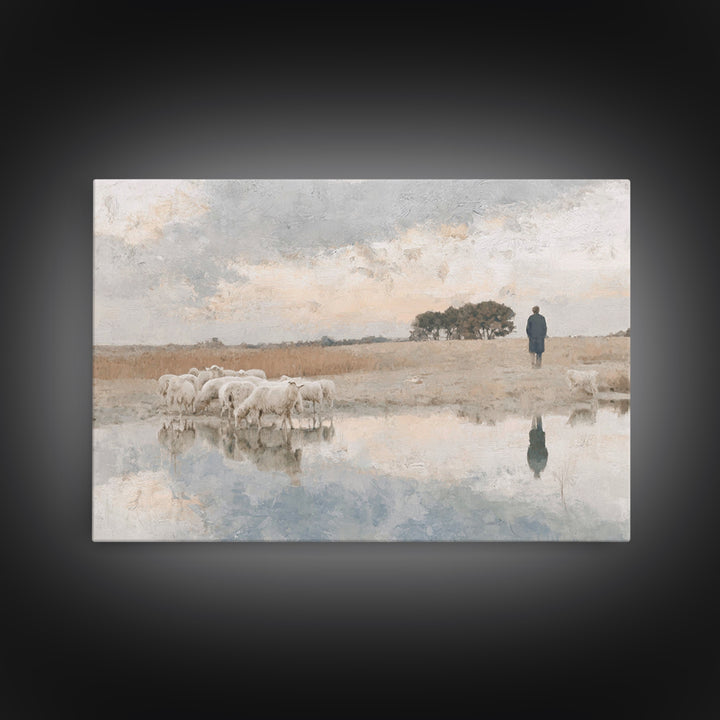 Silent Shepherd Path – Framed Canvas Print – Christian Wall Art – Christian Art Canvas – Jesus Painting – Pastoral Scenery – Christian Chri