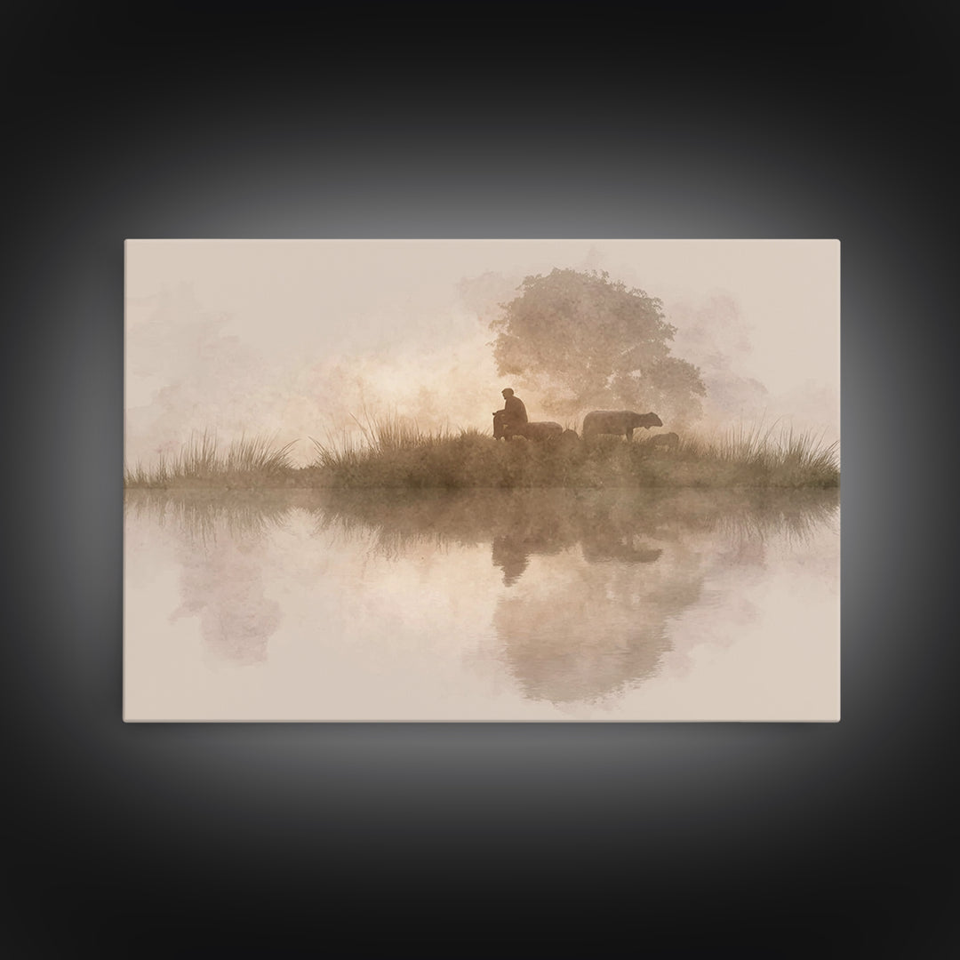 Morning Pasture Grace | Framed Canvas Print | Christian Art Canvas | Christian Christmas Art | Christian Wall Art | Jesus Painting | Subtle