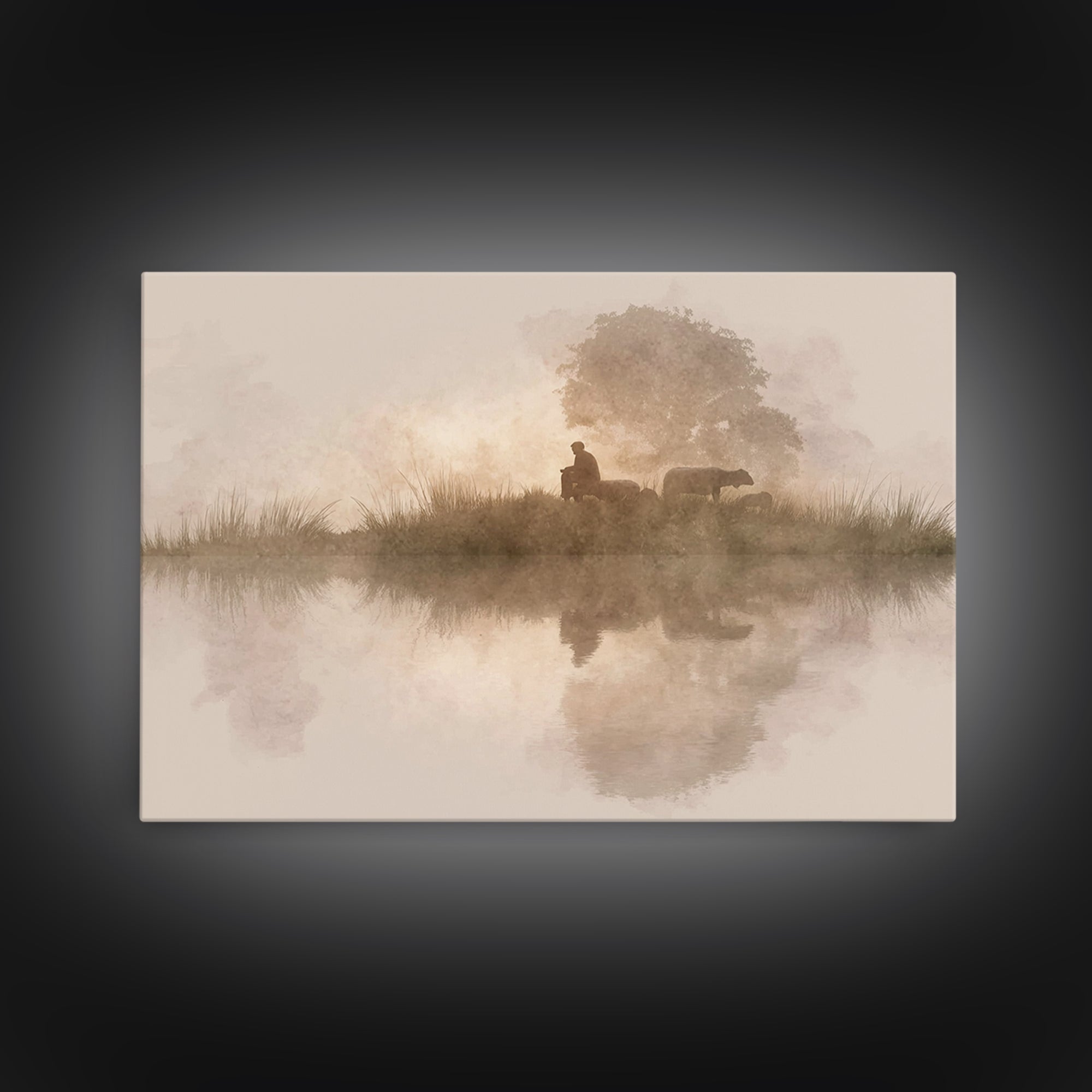 Morning Pasture Grace | Framed Canvas Print | Christian Art Canvas | Christian Christmas Art | Christian Wall Art | Jesus Painting | Subtle