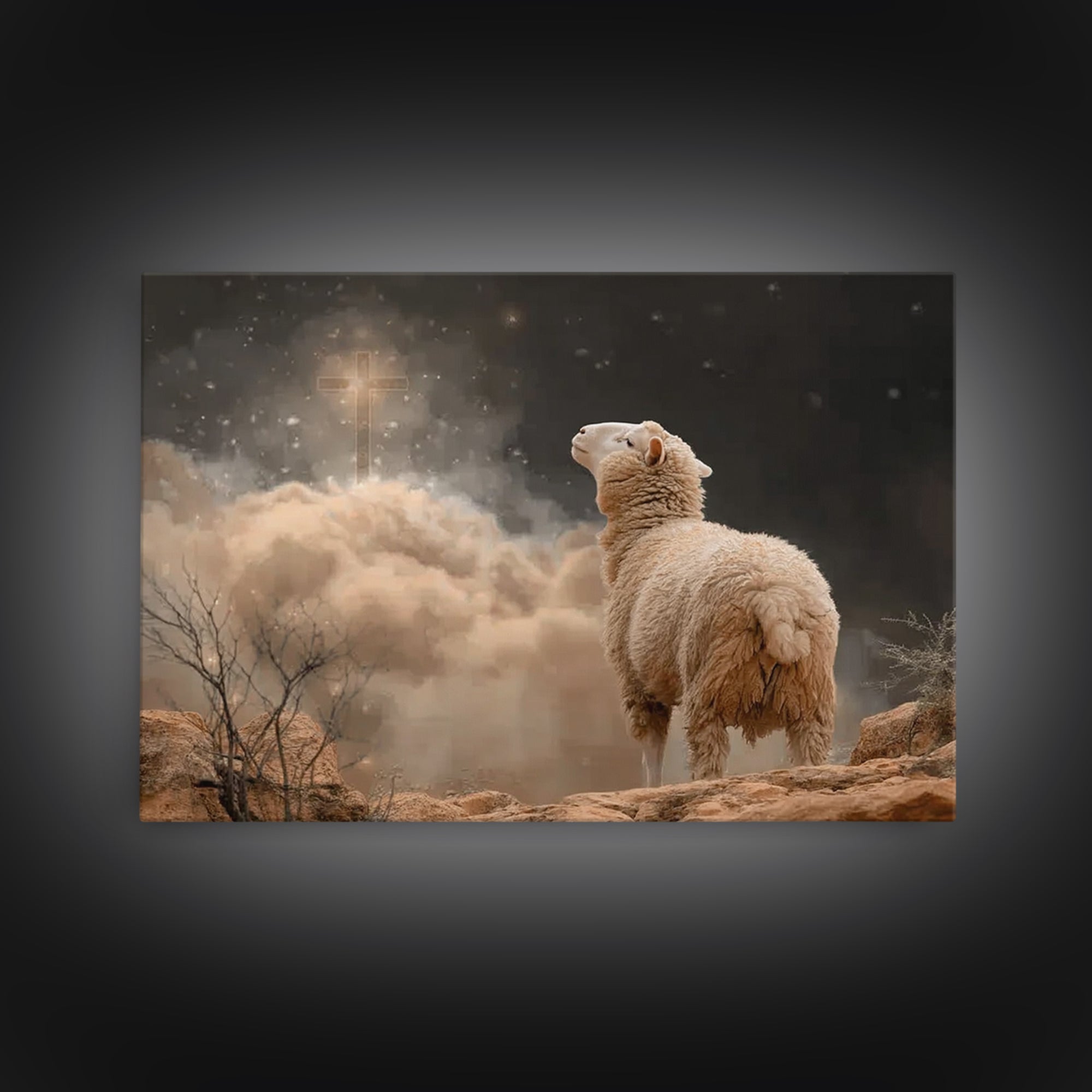 Faithful Pasture Light | Framed Canvas Print | Jesus Painting | Christian Wall Art | Christian Gift Ideas | Christian Art Canvas | Christma