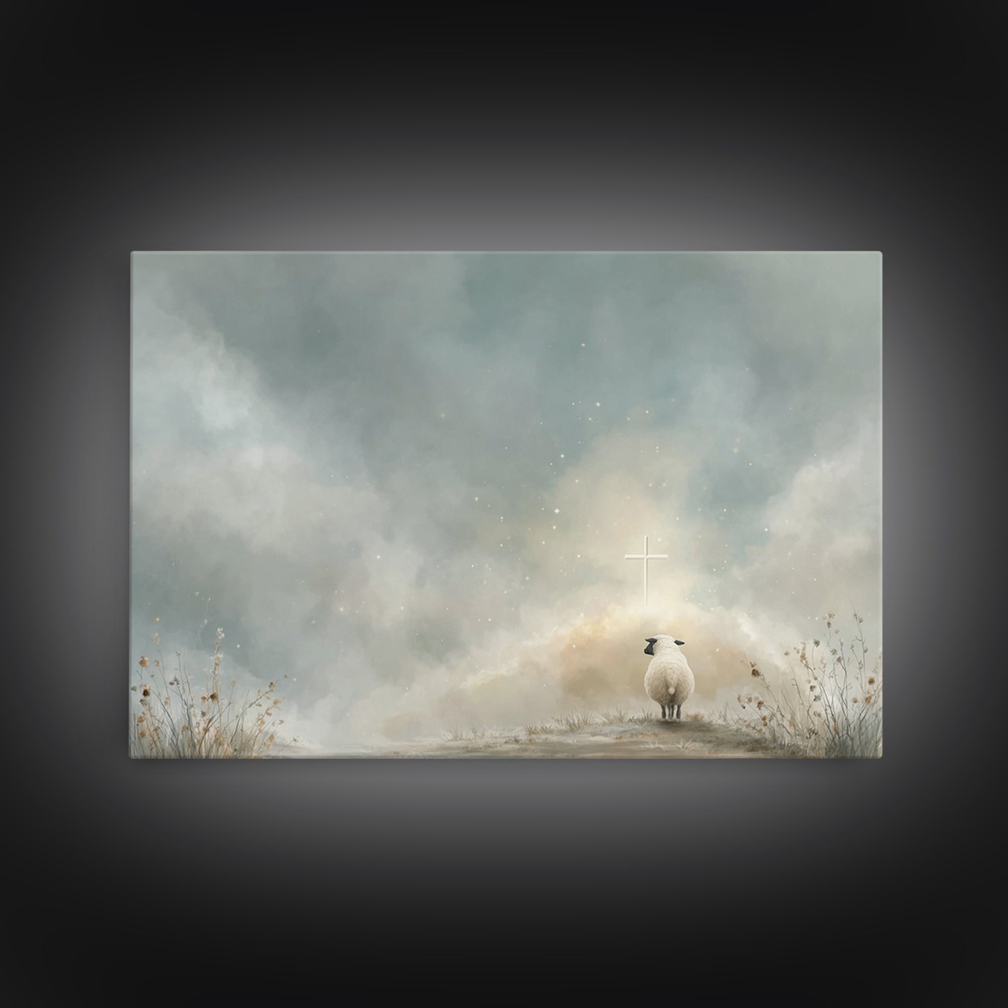 Starward Lamb Journey – Framed Canvas Print – Christian Wall Art – Christian Christmas Art – Christian Art Canvas – Jesus Painting – Modern