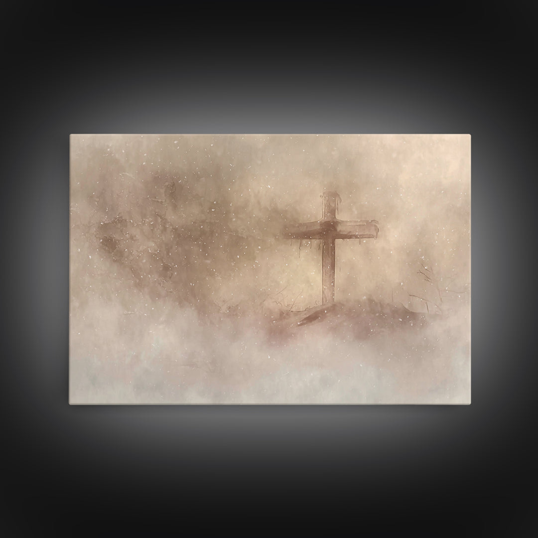 Silent Cross Snow – Framed Canvas Print – Christian Art Canvas – Christian Wall Art – Christian Christmas Art – Christian Gift Ideas – Subt