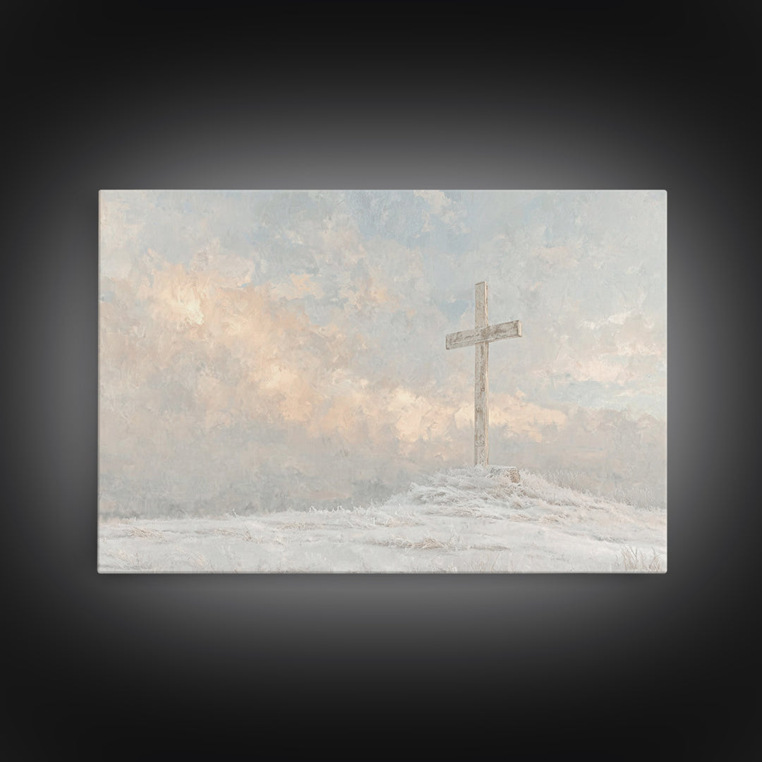 Winter Cross Hope – Framed Canvas Print – Christian Wall Art – Christian Art Canvas – Christian Christmas Art – Christian Gift Ideas – Subt
