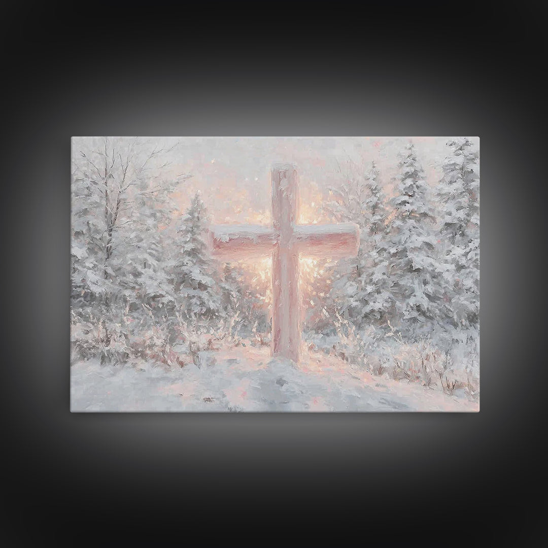 Snowlit Savior Light, Framed Canvas Print, Christian Art Canvas, Christian Christmas Art, Christian Wall Art, Christian Gift Ideas, Modern