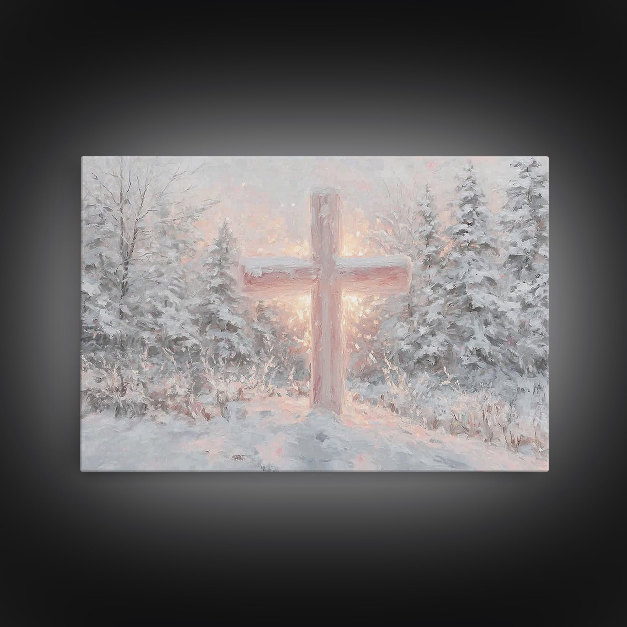 Snowlit Savior Light, Framed Canvas Print, Christian Art Canvas, Christian Christmas Art, Christian Wall Art, Christian Gift Ideas, Modern