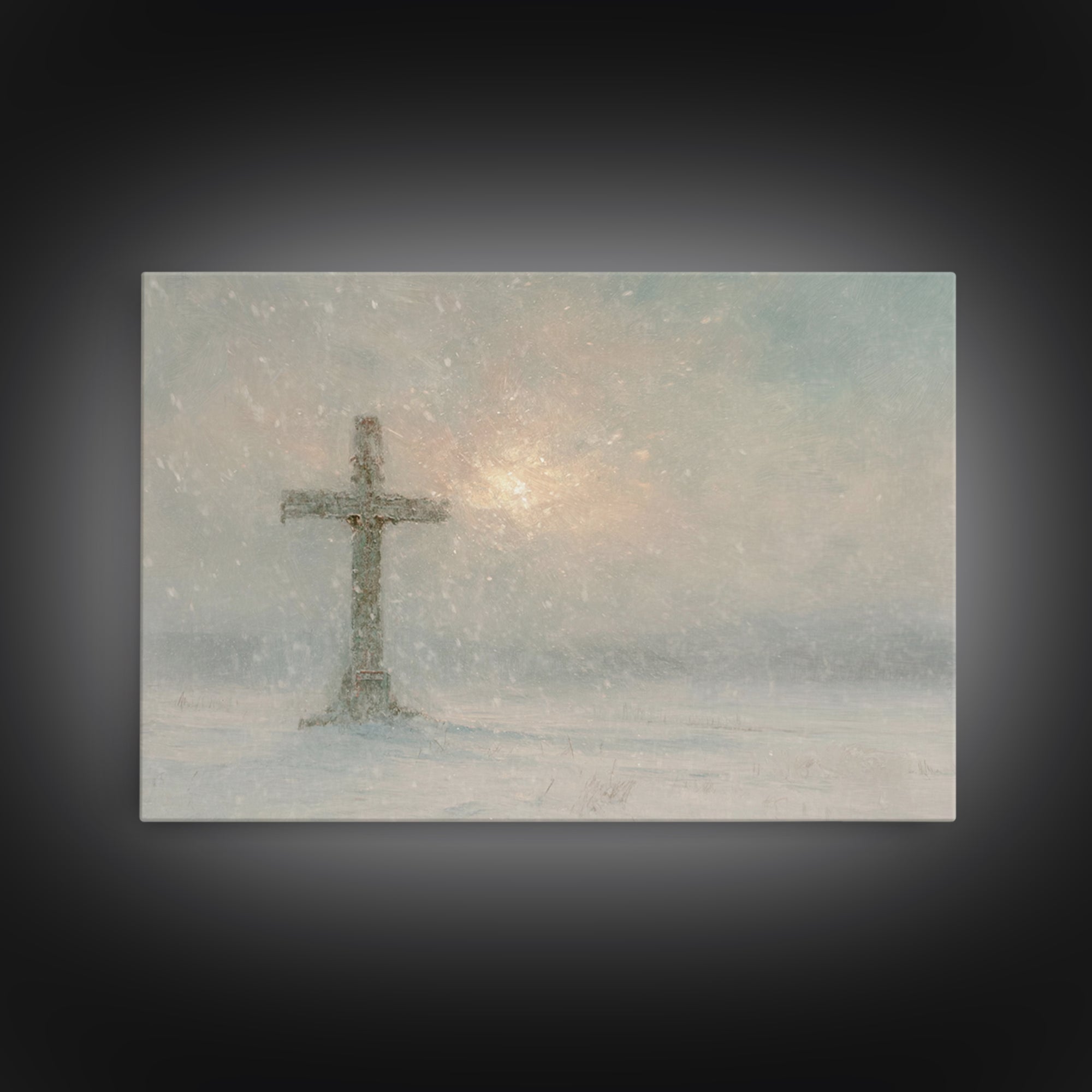 Silent Cross Snow – Framed Canvas Print – Christian Christmas Art – Christian Art Canvas – Christian Wall Art – Subtle Christian Art – Chri