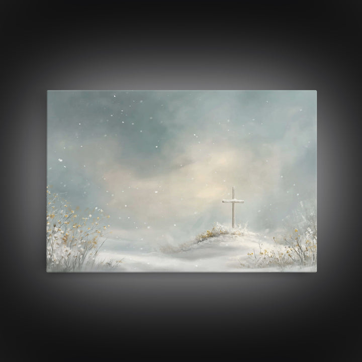 Peaceful Winter Hill | Framed Canvas Print | Christian Wall Art | Christian Art Canvas | Subtle Christian Art | Christian Gift Ideas | Chri