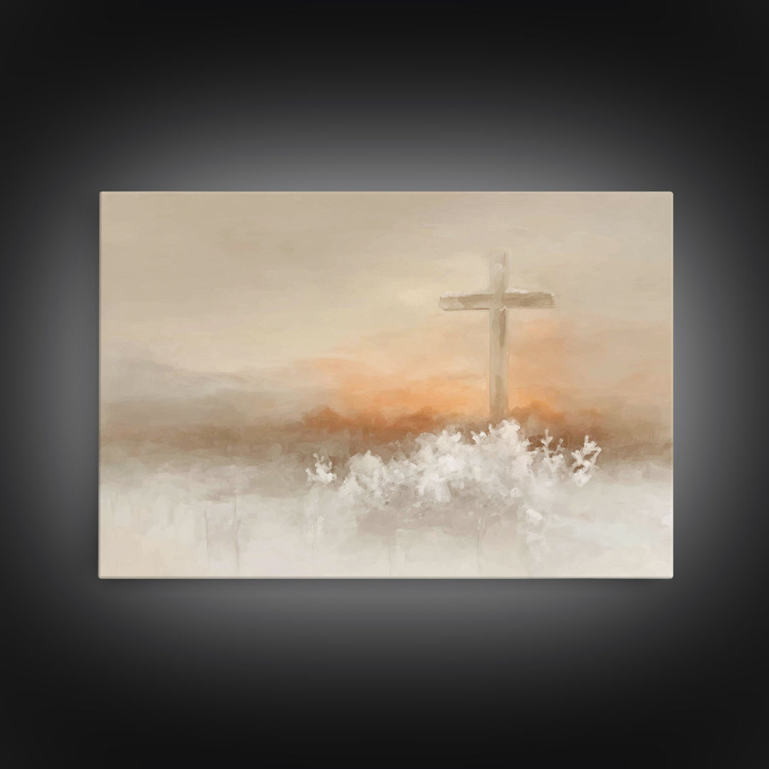 Frosted Morning Cross, Framed Canvas Print, Christian Art Canvas, Christian Wall Art, Christian Christmas Art, Subtle Christian Art, Christ