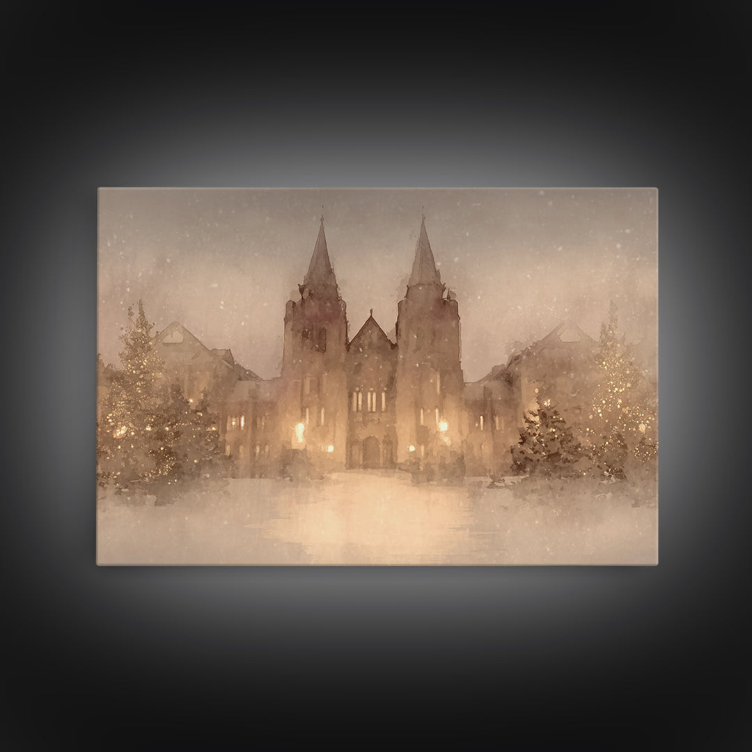 Cathedral Christmas Glow | Framed Canvas Print | Christmas Wall Art | Christian Christmas Art | Christian Art Canvas | Framed Christmas Art