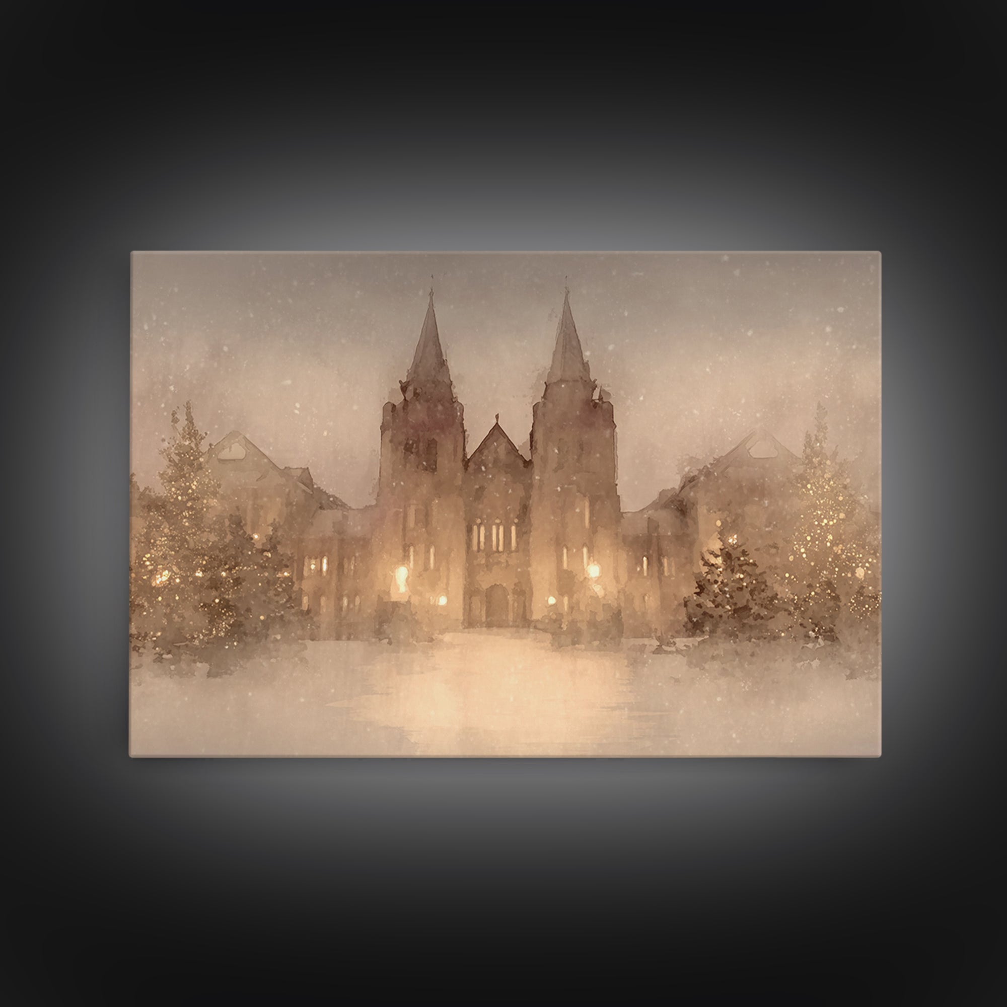 Cathedral Christmas Glow | Framed Canvas Print | Christmas Wall Art | Christian Christmas Art | Christian Art Canvas | Framed Christmas Art