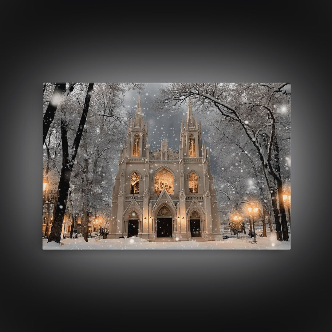 Winter Chapel Brilliance, Framed Canvas Print, Christian Christmas Art, Christmas Wall Art, Christian Art Canvas, Framed Christmas Art, Chr