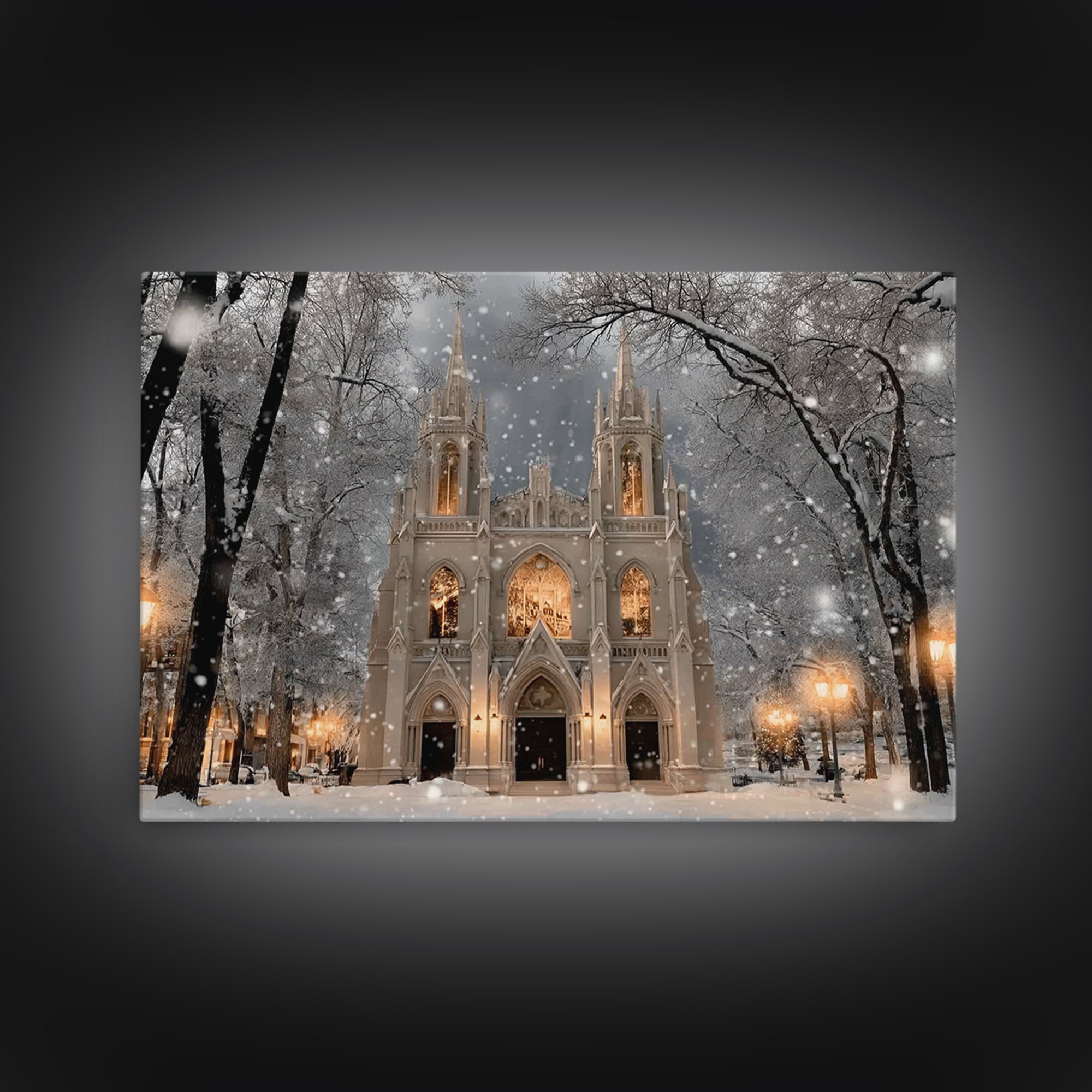 Winter Chapel Brilliance, Framed Canvas Print, Christian Christmas Art, Christmas Wall Art, Christian Art Canvas, Framed Christmas Art, Chr