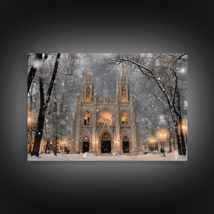 Winter Chapel Brilliance, Framed Canvas Print, Christian Christmas Art, Christmas Wall Art, Christian Art Canvas, Framed Christmas Art, Chr