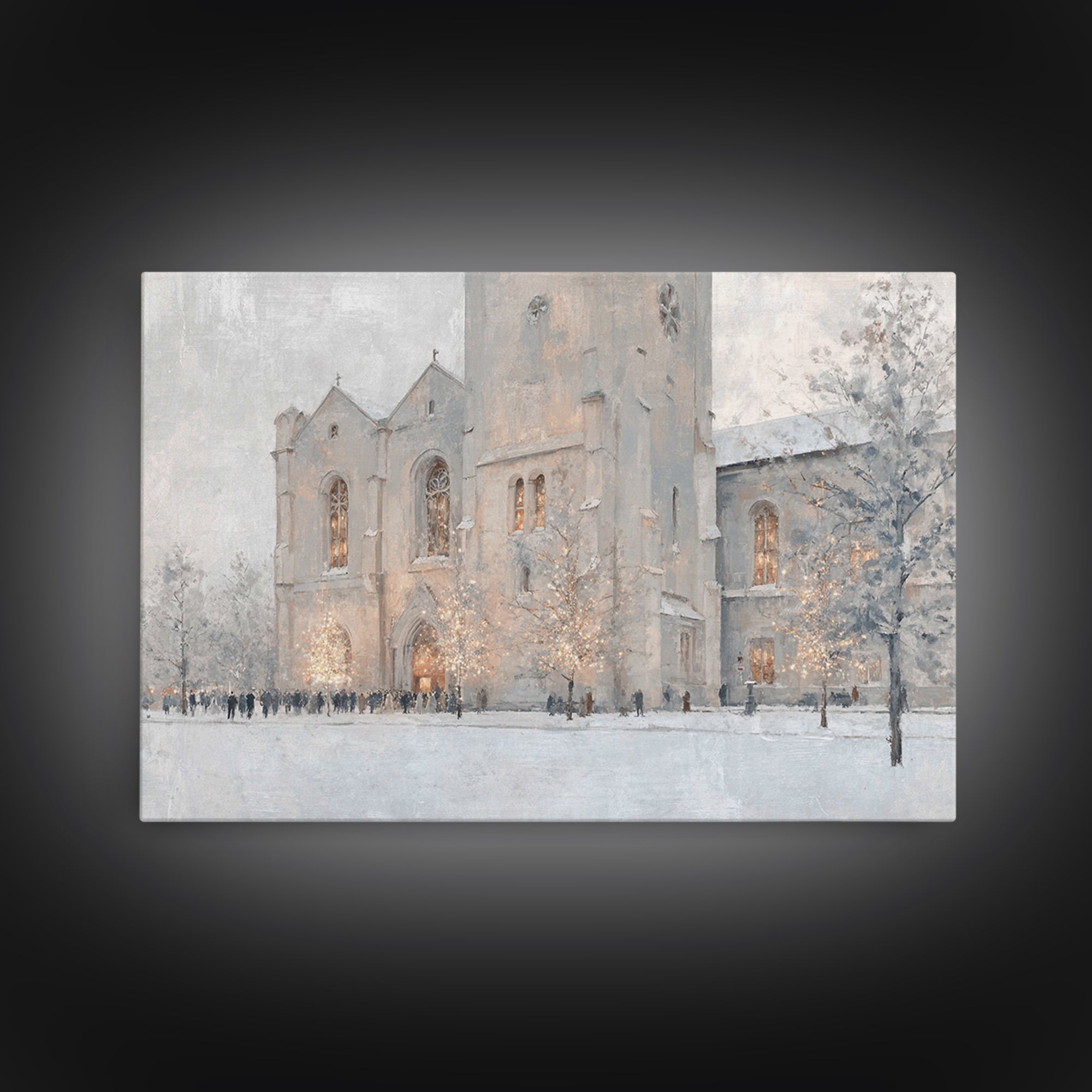Evening Mass Arrival – Framed Canvas Print – Christmas Wall Art – Christian Art Canvas – Christian Christmas Art – Framed Christmas Art – C