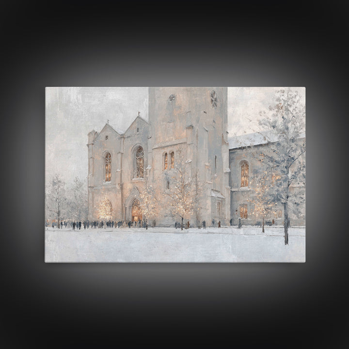 Evening Mass Arrival – Framed Canvas Print – Christmas Wall Art – Christian Art Canvas – Christian Christmas Art – Framed Christmas Art – C