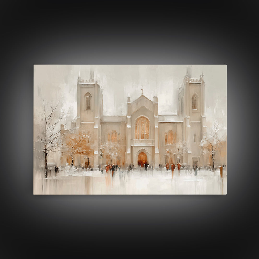 Snowlit Cathedral Eve – Framed Canvas Print – Christmas Wall Art – Christian Christmas Art – Christian Art Canvas – Framed Christmas Art –