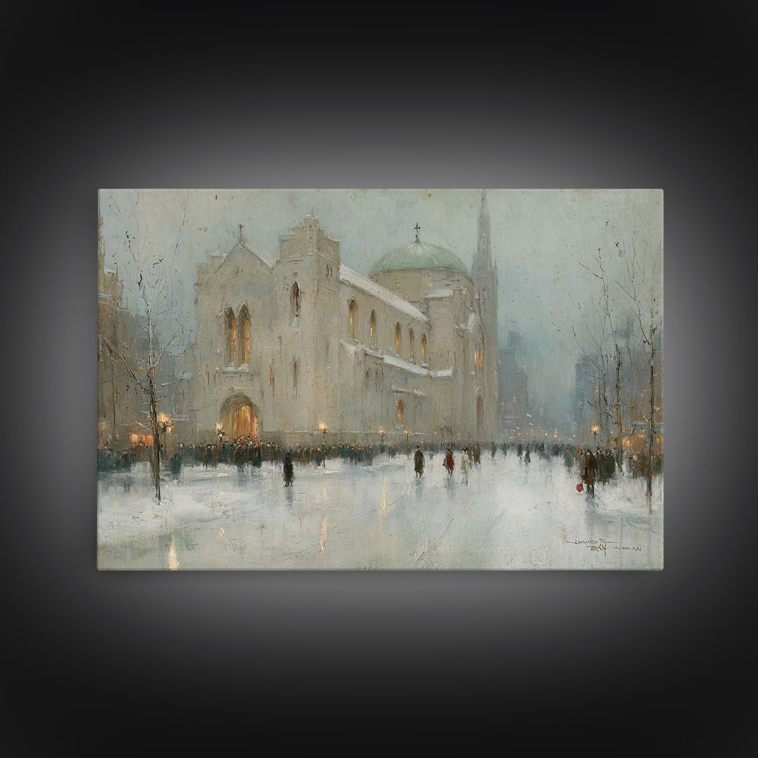 City Church Glow | Framed Canvas Print | Christmas Art Prints | Christian Christmas Art | Christian Art Canvas | Christmas Wall Art | Frame