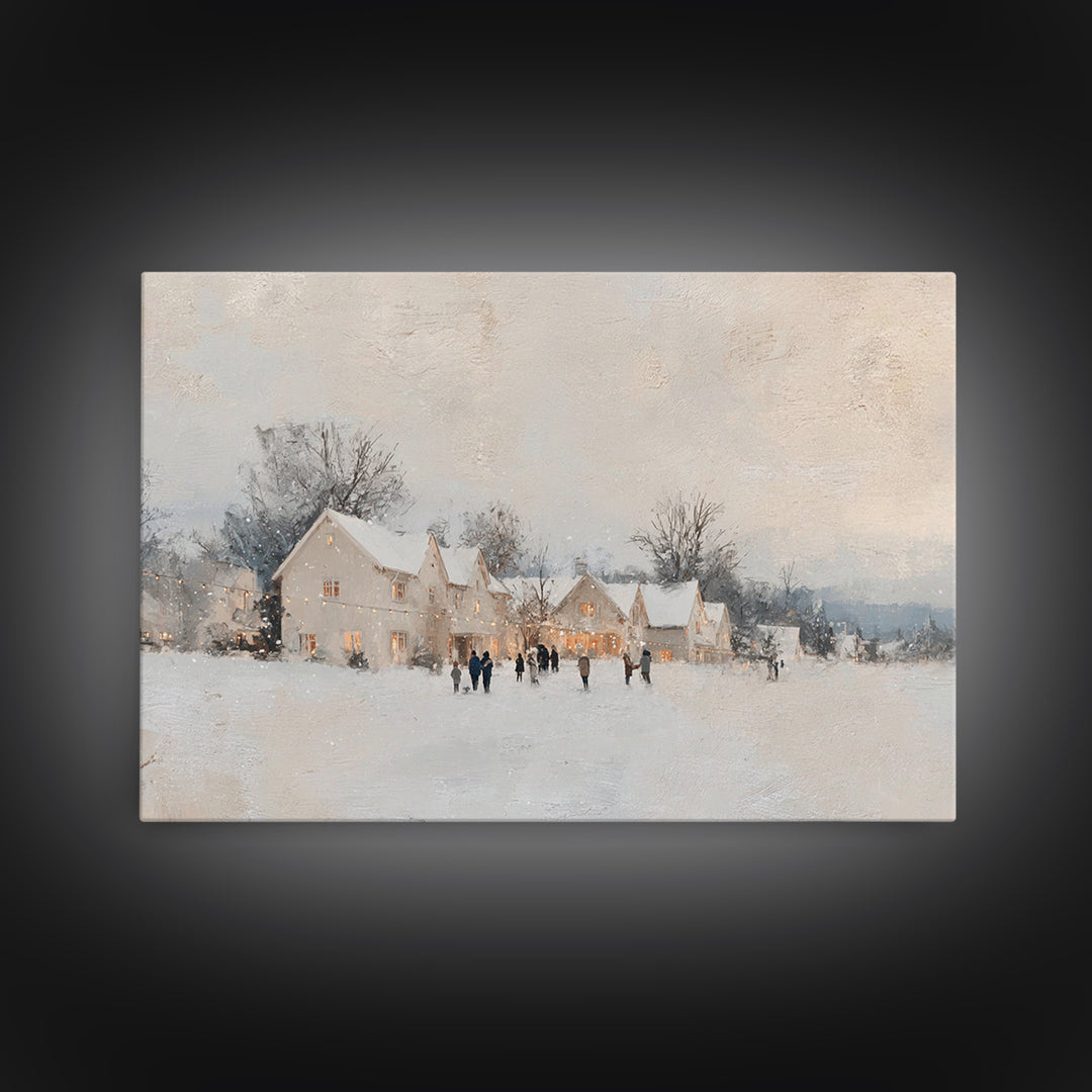 Snowy Village Cheer – Framed Canvas Print – Christian Christmas Art – Christmas Wall Art – Christmas Art Prints – Framed Christmas Art – Ch