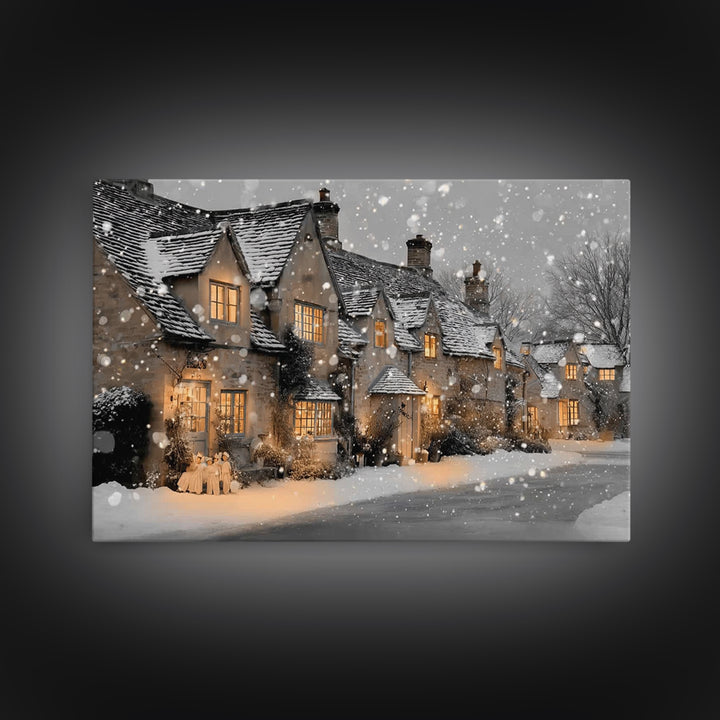 Christmas Cottage Glow | Framed Canvas Print | Framed Christmas Art | Christmas Wall Art | Christian Christmas Art | Christmas Art Prints |