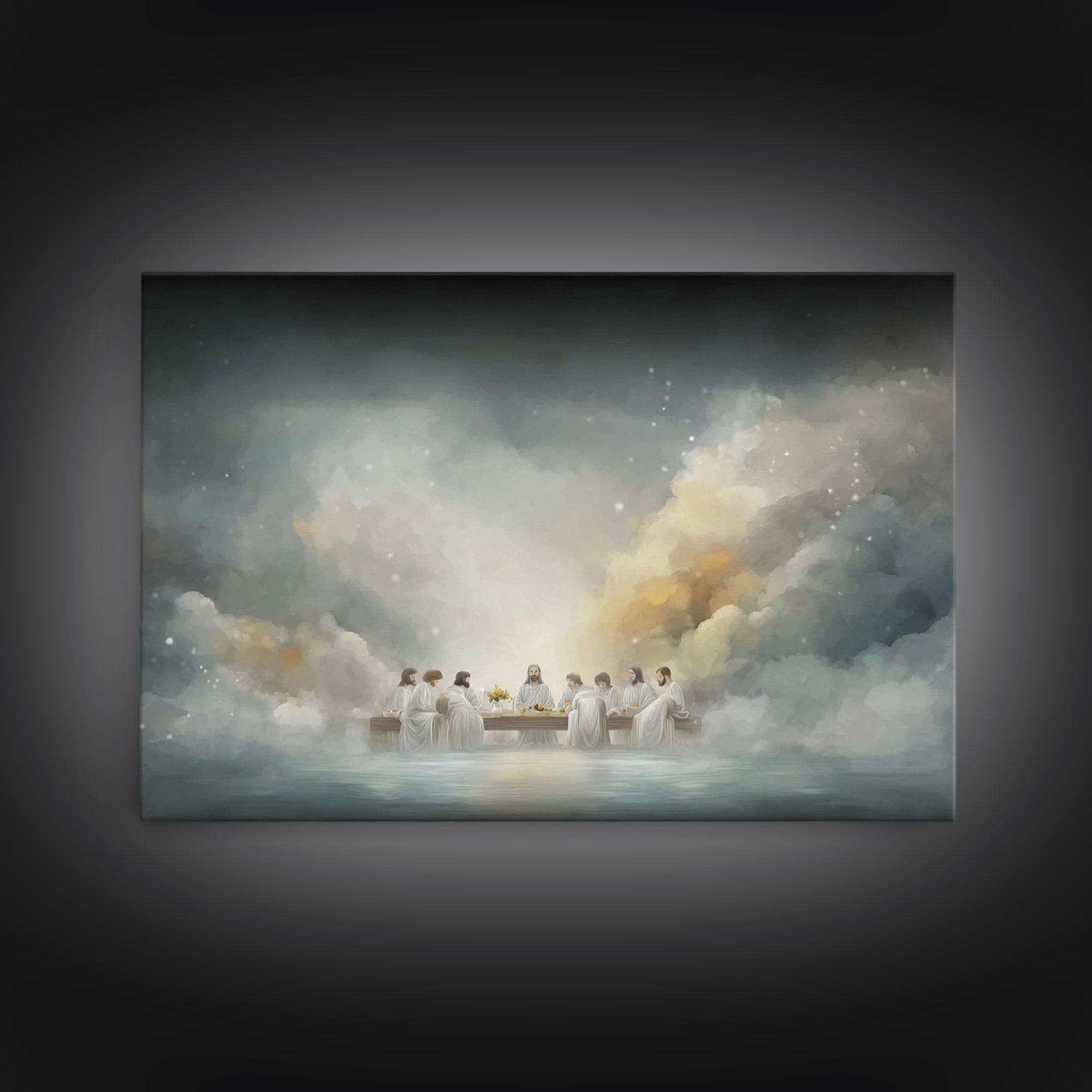 Midnight Chapel Supper, Framed Canvas Print, Christian Wall Art, Vintage Christian Art, Jesus Painting, Christian Art Canvas, Christian Chr