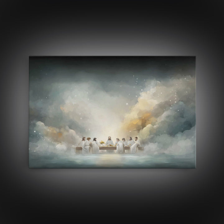 Midnight Chapel Supper, Framed Canvas Print, Christian Wall Art, Vintage Christian Art, Jesus Painting, Christian Art Canvas, Christian Chr