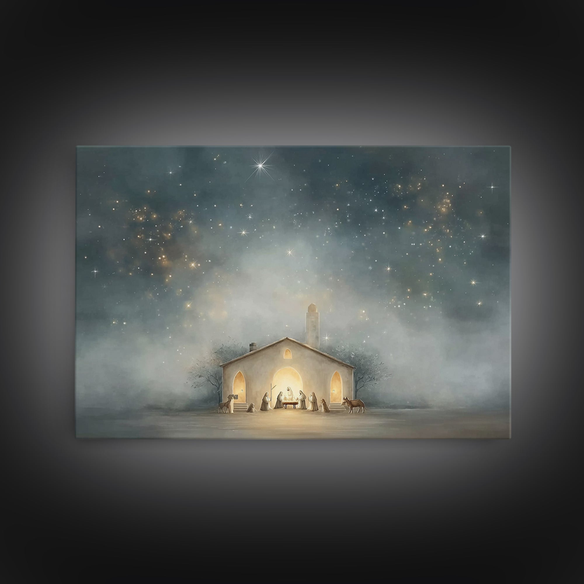 Nativity Under Heaven, Framed Canvas Print, Christian Wall Art, Christmas Art, Christian Art Canvas, Christian Christmas Art, Jesus Christm