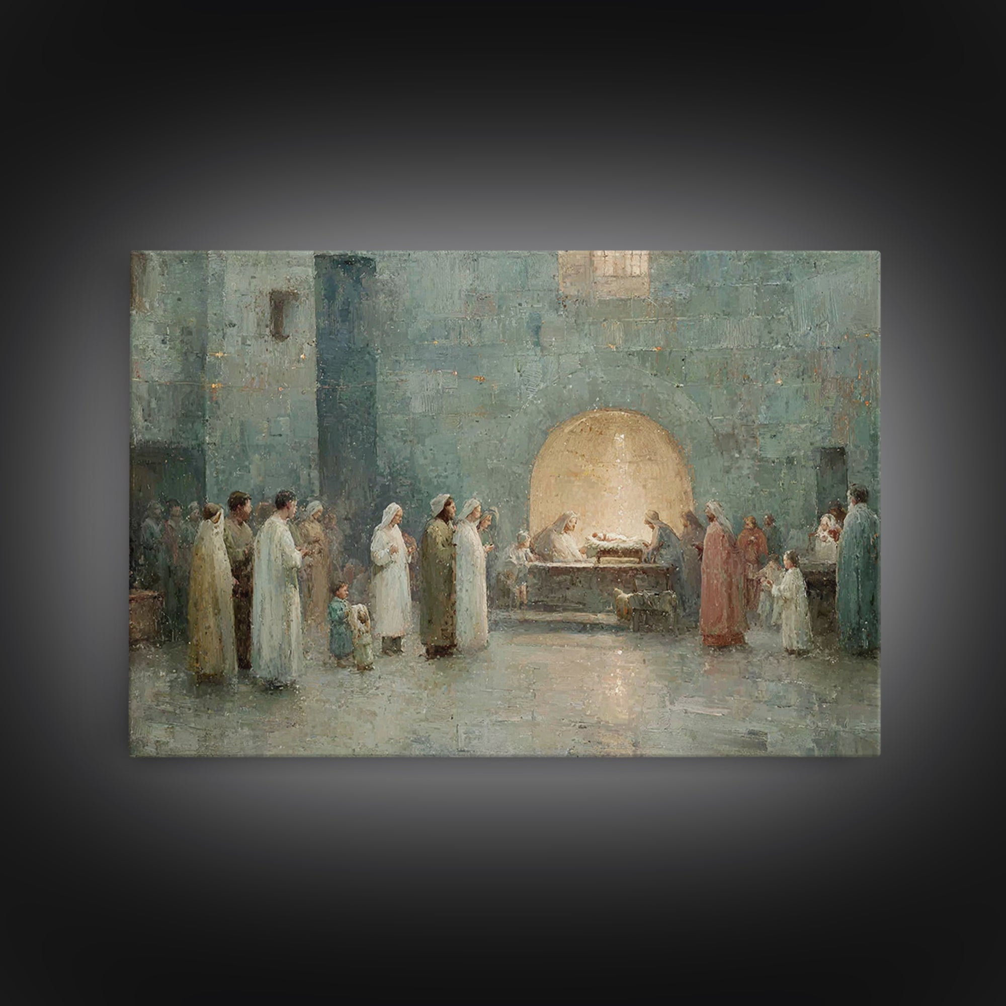 Bethlehem Gathering, Framed Canvas Print, Christian Wall Art, Christian Christmas Art, Christmas Art, Christian Art Canvas, Christian Decor