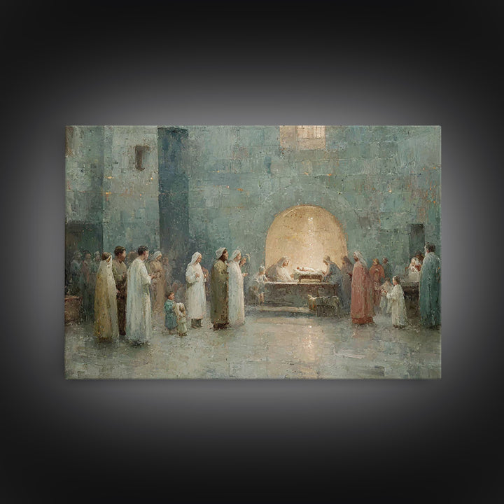 Bethlehem Gathering, Framed Canvas Print, Christian Wall Art, Christian Christmas Art, Christmas Art, Christian Art Canvas, Christian Decor